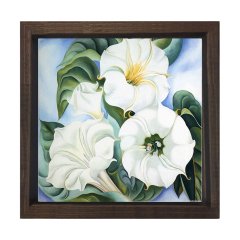 Beyaz Çiçekler Tablosu Kahverengi Ahşap Çerçeve - 80x80