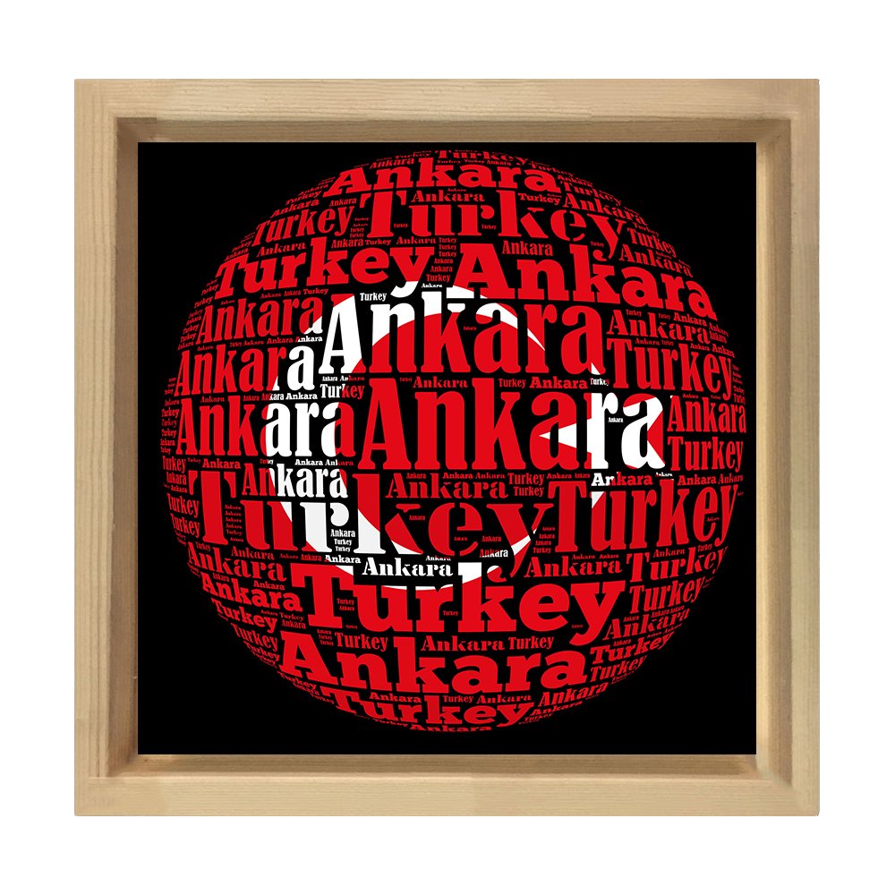 Türk Bayrağı Tipografi Tablosu Naturel Ahşap Çerçeve - 40x40