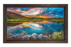 Bulutlu Gökyüzü Orman Ve Göl Tablosu Kahverengi Ahşap Çerçeve - 100x200