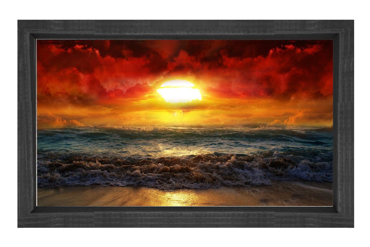 Güneşin Batımı Ve Deniz Tablosu Siyah Ahşap Çerçeve - 45x30