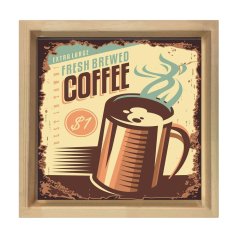 Taze Kahve Vintage Reklam Afiş Tablosu Naturel Ahşap Çerçeve - 90x90