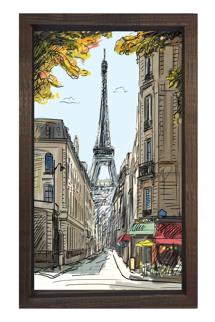 Eiffel  Kulesi Vektörel Tablosu Kahverengi Ahşap Çerçeve - 100x150