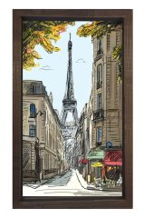 Eiffel  Kulesi Vektörel Tablosu Kahverengi Ahşap Çerçeve - 100x150