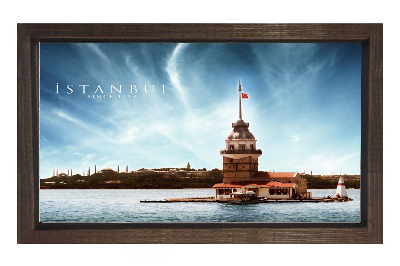 İstanbul Yazılı Kızkulesi Tablosu Kahverengi Ahşap Çerçeve - 100x200