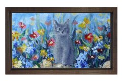 Kedi Tablosu Kahverengi Ahşap Çerçeve - 40x60
