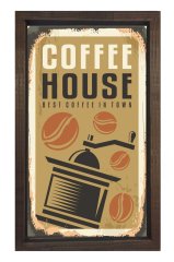 Coffee Evi Reklam Afişi Tablosu Kahverengi Ahşap Çerçeve - 100x150