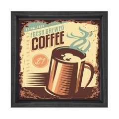 Taze Kahve Vintage Reklam Afiş Tablosu Siyah Ahşap Çerçeve - 100x100