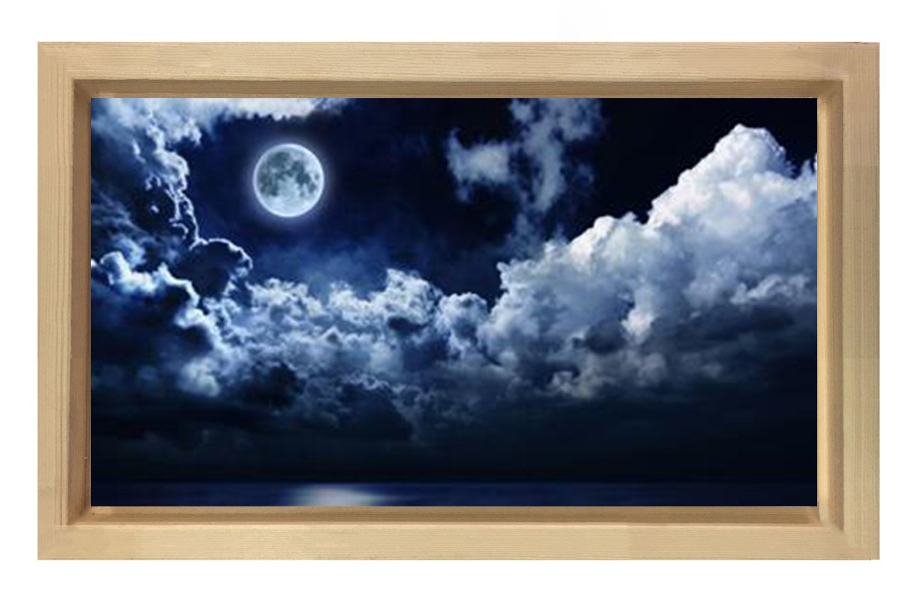 Dolunay ve Gökyüzyü Tablosu Naturel Ahşap Çerçeve - 70x100