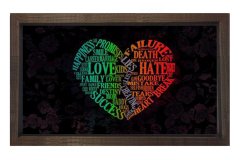 Love ve Hate Yazılı Kalp Silueti Tablosu Kahverengi Ahşap - 70x100