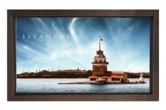 İstanbul Yazılı Kızkulesi Tablosu Kahverengi Ahşap Çerçeve - 40x60