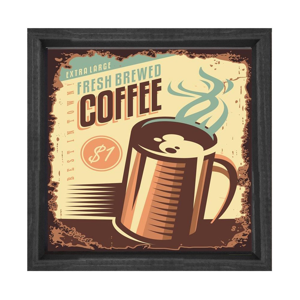 Taze Kahve Vintage Reklam Afiş Tablosu Siyah Ahşap Çerçeve - 30x30