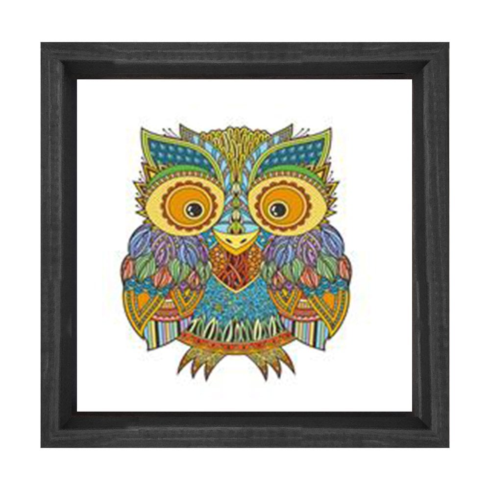 Baykuş Tablosu Siyah Ahşap Çerçeve - 60x60