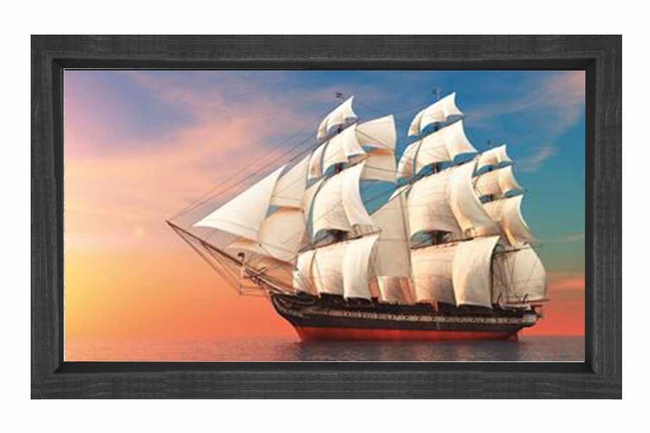 Yelkenli Gemi Tablosu Tablosu Siyah Ahşap Çerçeve - 40x60