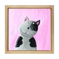 Kedi Tablosu Naturel Ahşap Çerçeve - 70x70