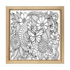 Kelebek Ve Çiçekli Boyama Tablo Tablosu Naturel Ahşap Çerçeve - 70x70