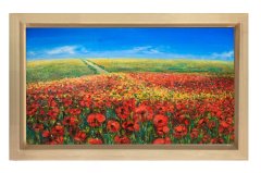 Gelincik Tarlası Manzara Tablosu Naturel Ahşap - 70x100
