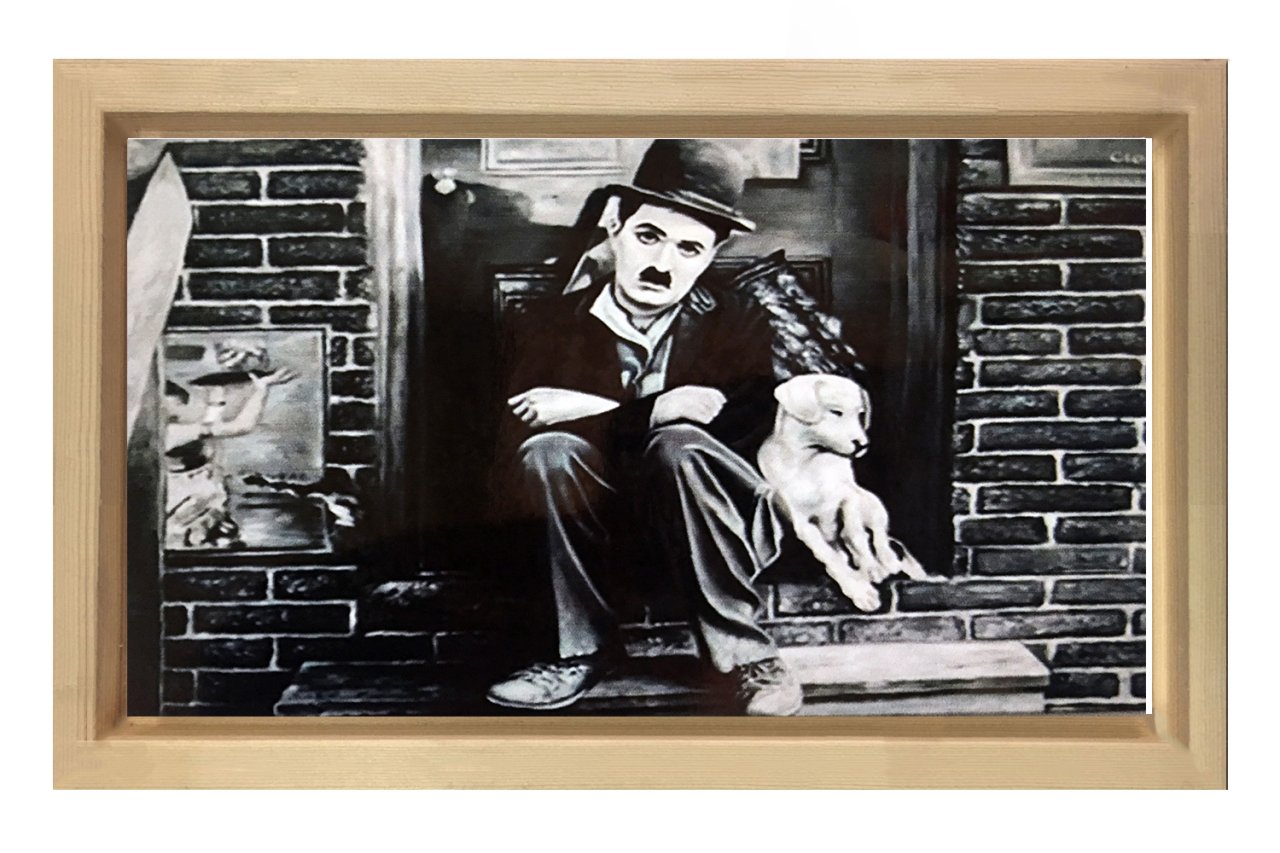 Charlie Chaplin Tablosu Naturel Ahşap Çerçeve - 40x60