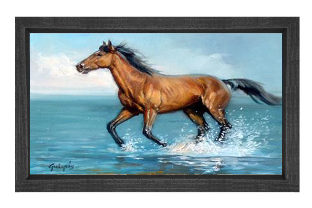 At ve Deniz Tablosu Siyah Ahşap Çerçeve - 50x70