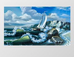 Dalgalar Ve Yelkenli Gemi Tablosu Çerçevesiz - 50x90