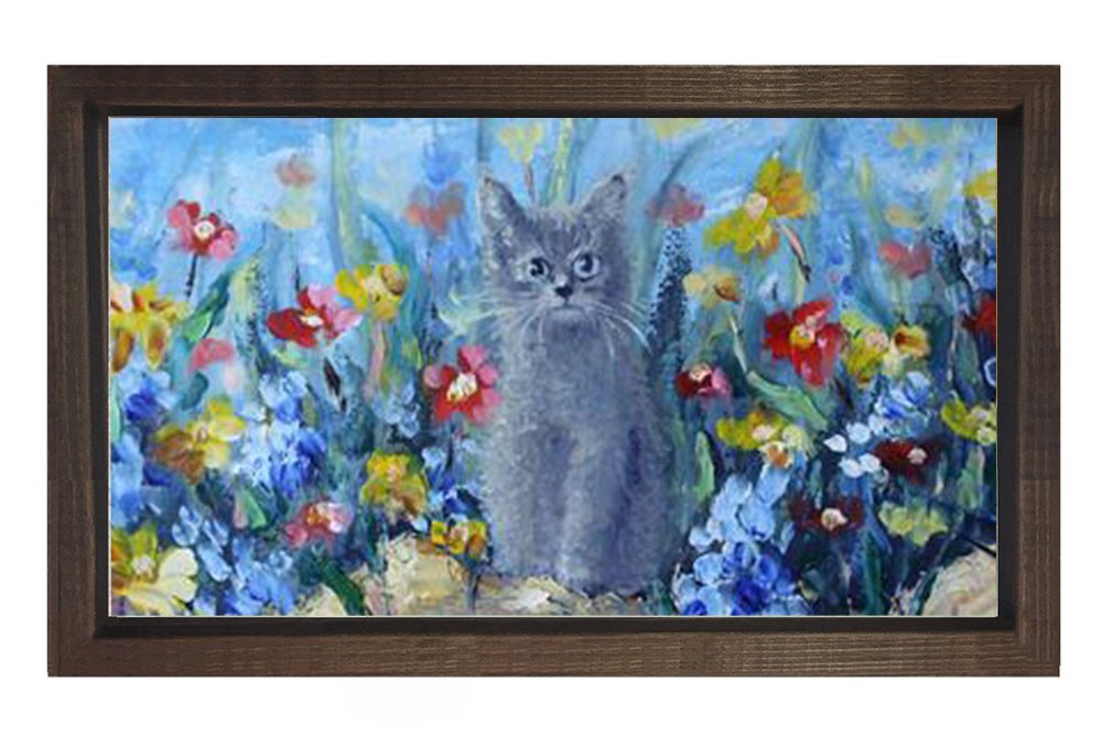 Kedi Tablosu Kahverengi Ahşap Çerçeve - 50x90
