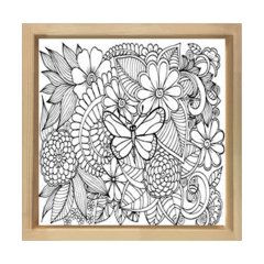Kelebek Ve Çiçekli Boyama Tablo Tablosu Naturel Ahşap Çerçeve - 80x80
