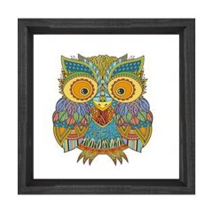 Baykuş Tablosu Siyah Ahşap Çerçeve - 80x80