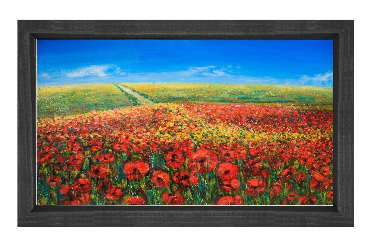 Gelincik Tarlası Manzara Tablosu Siyah Ahşap - 100x200