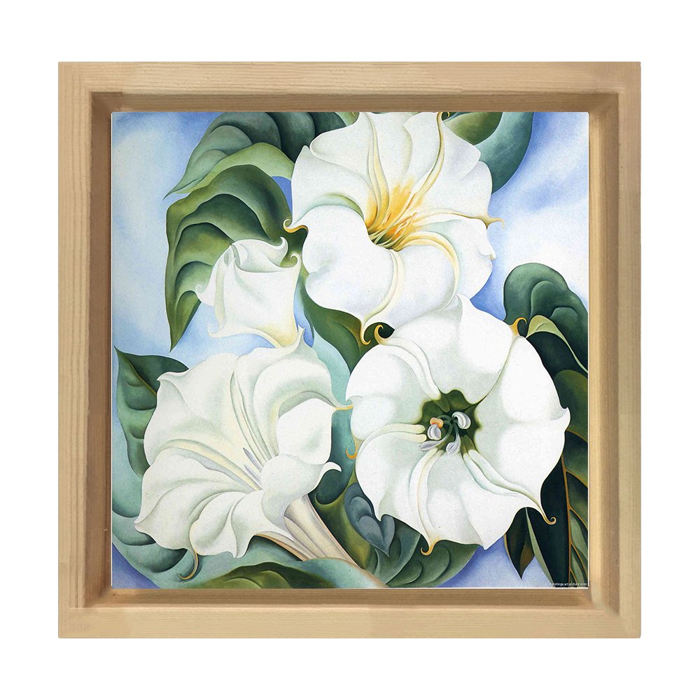 Beyaz Çiçekler Tablosu Naturel Ahşap Çerçeve - 60x60