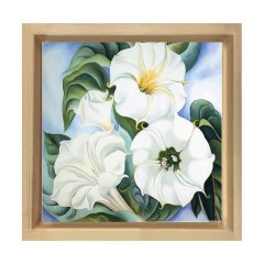 Beyaz Çiçekler Tablosu Naturel Ahşap Çerçeve - 60x60