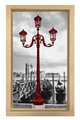 Siyah beyaz Kırmızı Lamba Tablosu Naturel Ahşap Çerçeve - 100x150