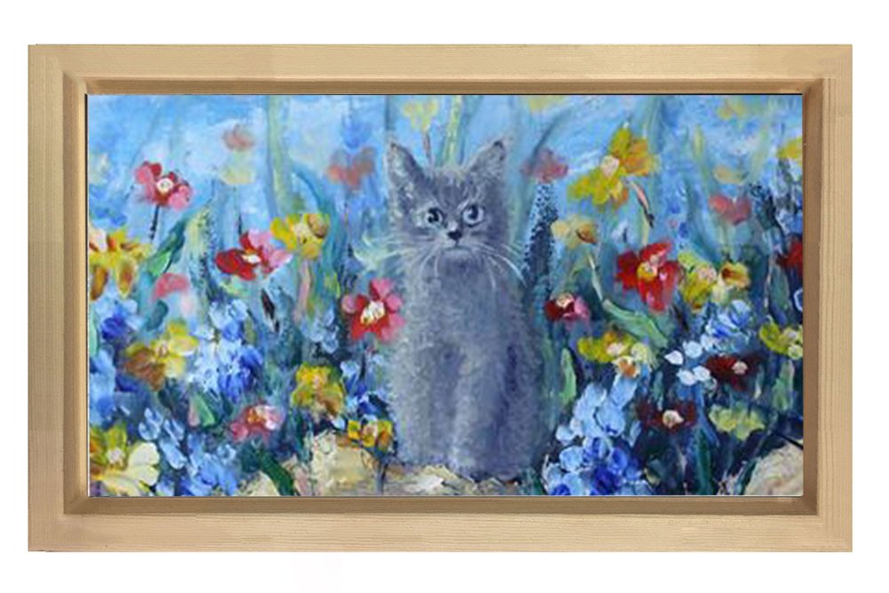 Kedi Tablosu Naturel Ahşap Çerçeve - 100x150