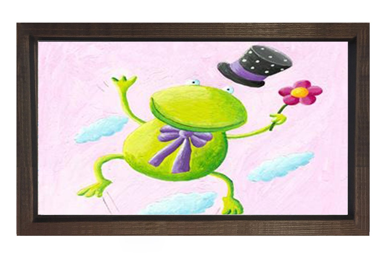 Şakacı Komik Kurbağa  Tablosu Kahverengi Ahşap - 100x150