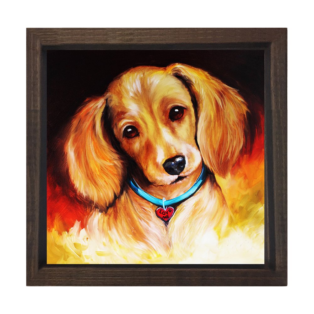Köpek Yağlı Boya Reprödiksiyon Tablosu Kahverengi Ahşap Çerçeve - 40x40