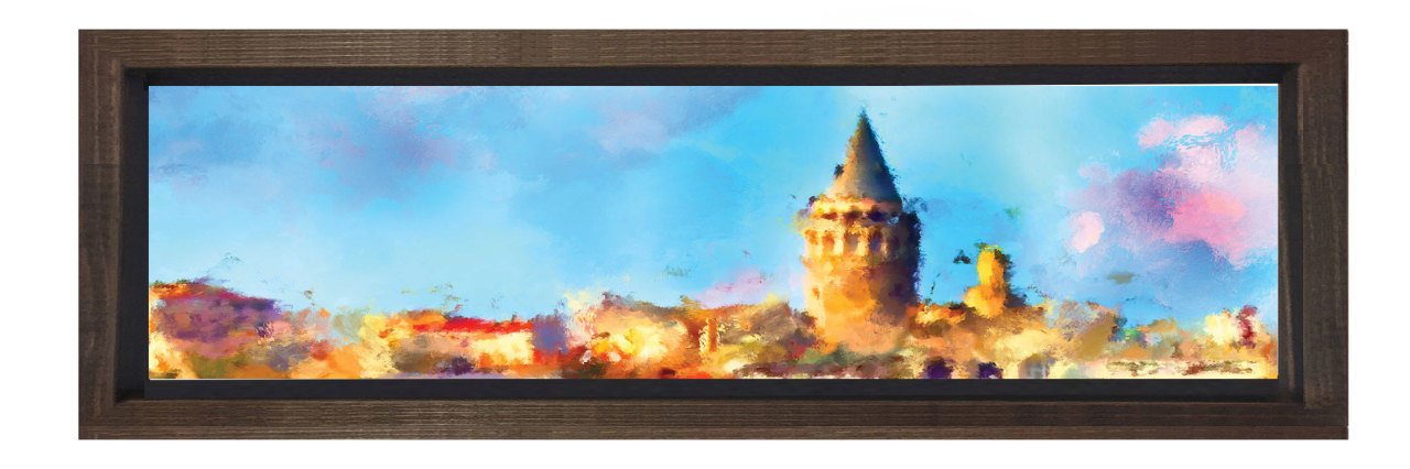 İstanbul Manzarası Tablosu Kahverengi Ahşap Çerçeve - 180x60