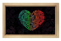 Love ve Hate Yazılı Kalp Silueti Tablosu Naturel Ahşap - 50x90