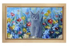 Kedi Tablosu Naturel Ahşap Çerçeve - 40x60