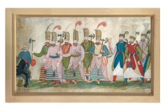 Osmanlı Askeri Minyatür Tablosu Naturel Ahşap Çerçeve - 50x70
