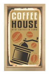 Coffee Evi Reklam Afişi Tablosu Naturel Ahşap Çerçeve - 100x200