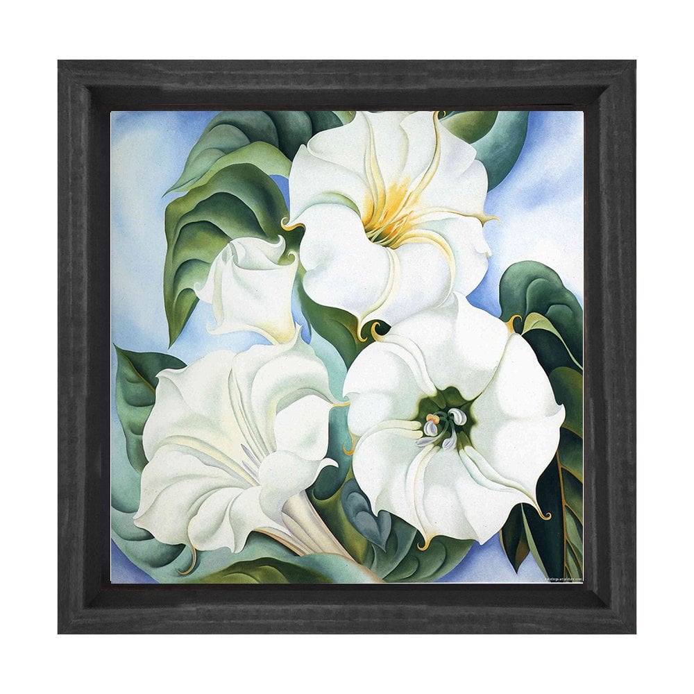 Beyaz Çiçekler Tablosu Siyah Ahşap Çerçeve - 100x100