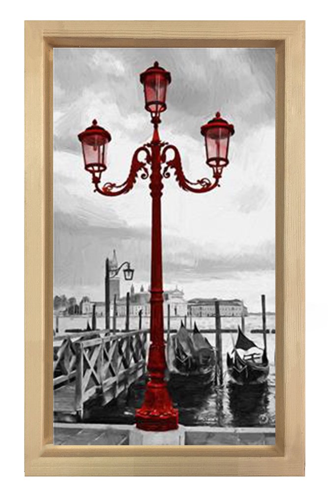 Siyah beyaz Kırmızı Lamba Tablosu Naturel Ahşap Çerçeve - 50x70