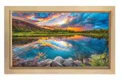 Bulutlu Gökyüzü Orman Ve Göl Tablosu Naturel Ahşap Çerçeve - 50x70