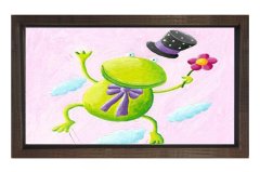 Şakacı Komik Kurbağa  Tablosu Kahverengi Ahşap - 50x70