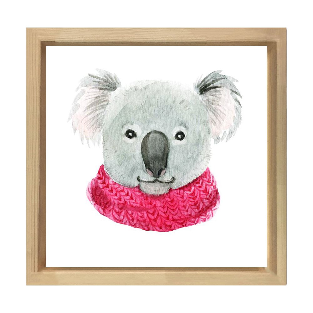 Sevimli Koala Tablosu Naturel Ahşap Çerçeve - 70x70