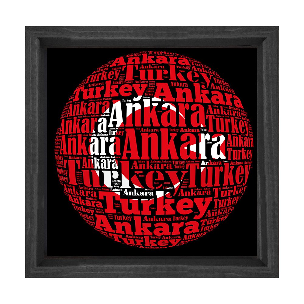 Türk Bayrağı Tipografi Tablosu Siyah Ahşap Çerçeve - 70x70