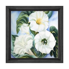 Beyaz Çiçekler Tablosu Siyah Ahşap Çerçeve - 30x30