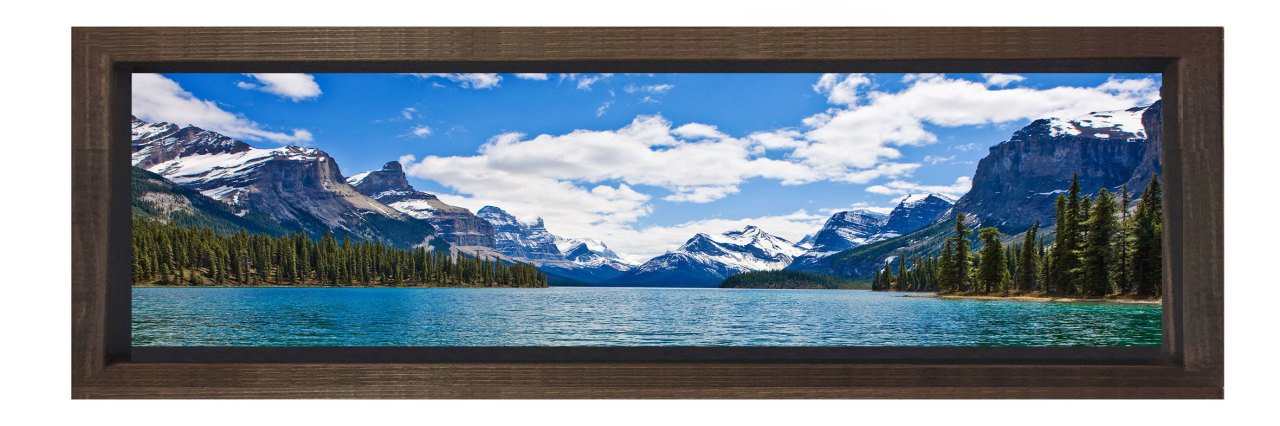 Göl ve Karlı Dağlar Tablosu Kahverengi Ahşap Çerçeve - 180x60