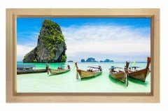 Tropikal Deniz Ve Kayıklar Tablosu Naturel Ahşap Çerçeve - 100x150