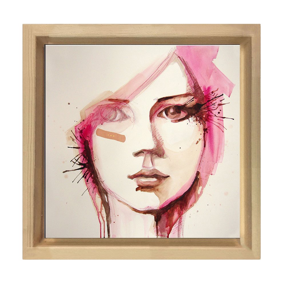 Kadın Yüzü Tablosu Naturel Ahşap Çerçeve - 70x70