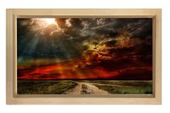 Güneşin Batımı Katmanlı Gökyüzü Tablosu Naturel Ahşap Çerçeve - 100x150