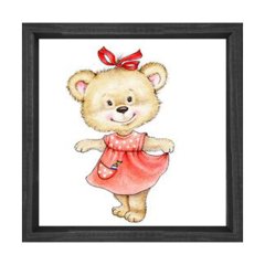 Süslü Cicili Ayıcık Tablosu Siyah Ahşap Çerçeve - 50x50